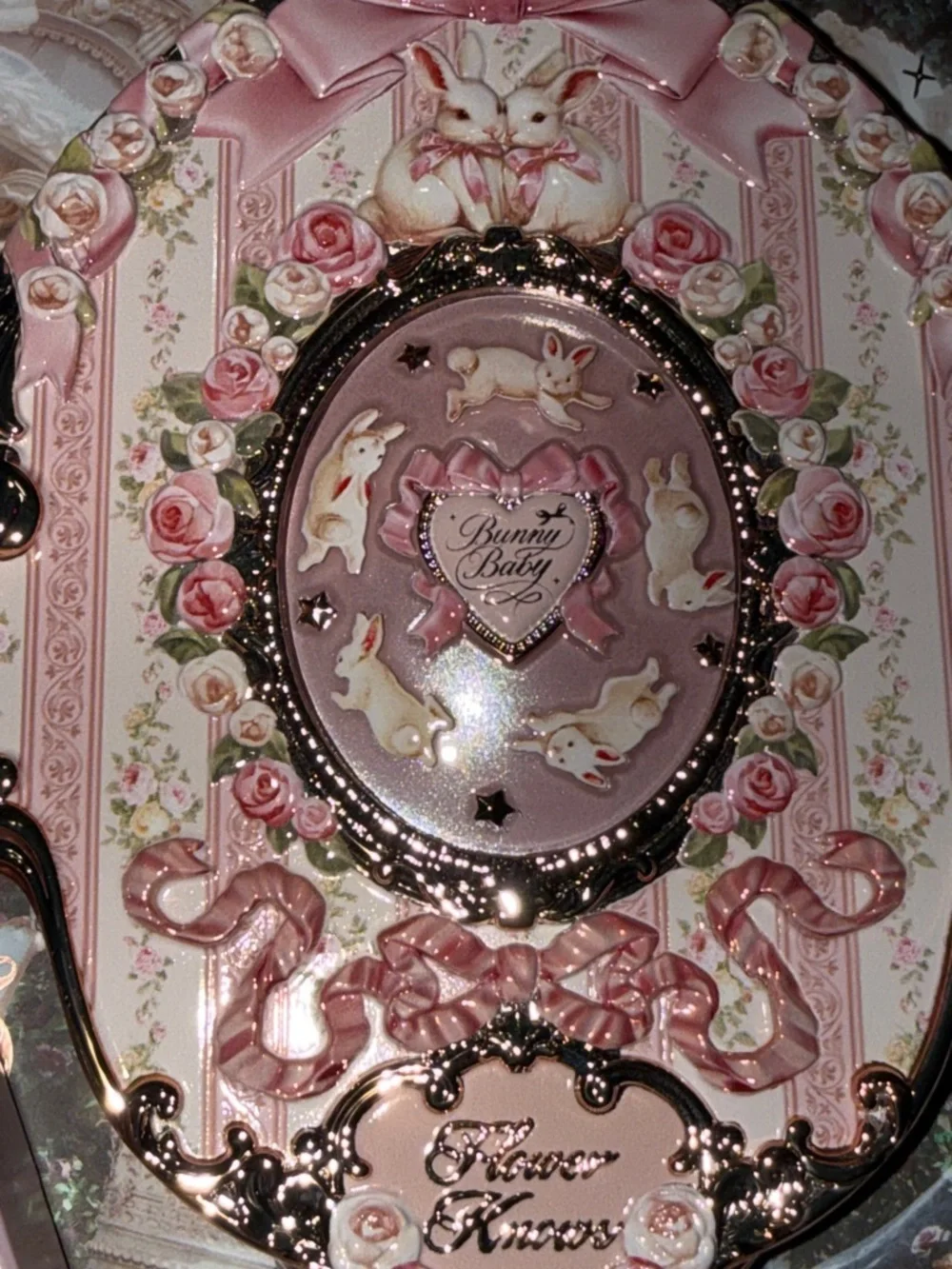 Flower Knows Bunny Pink Decorative Hand Mirror